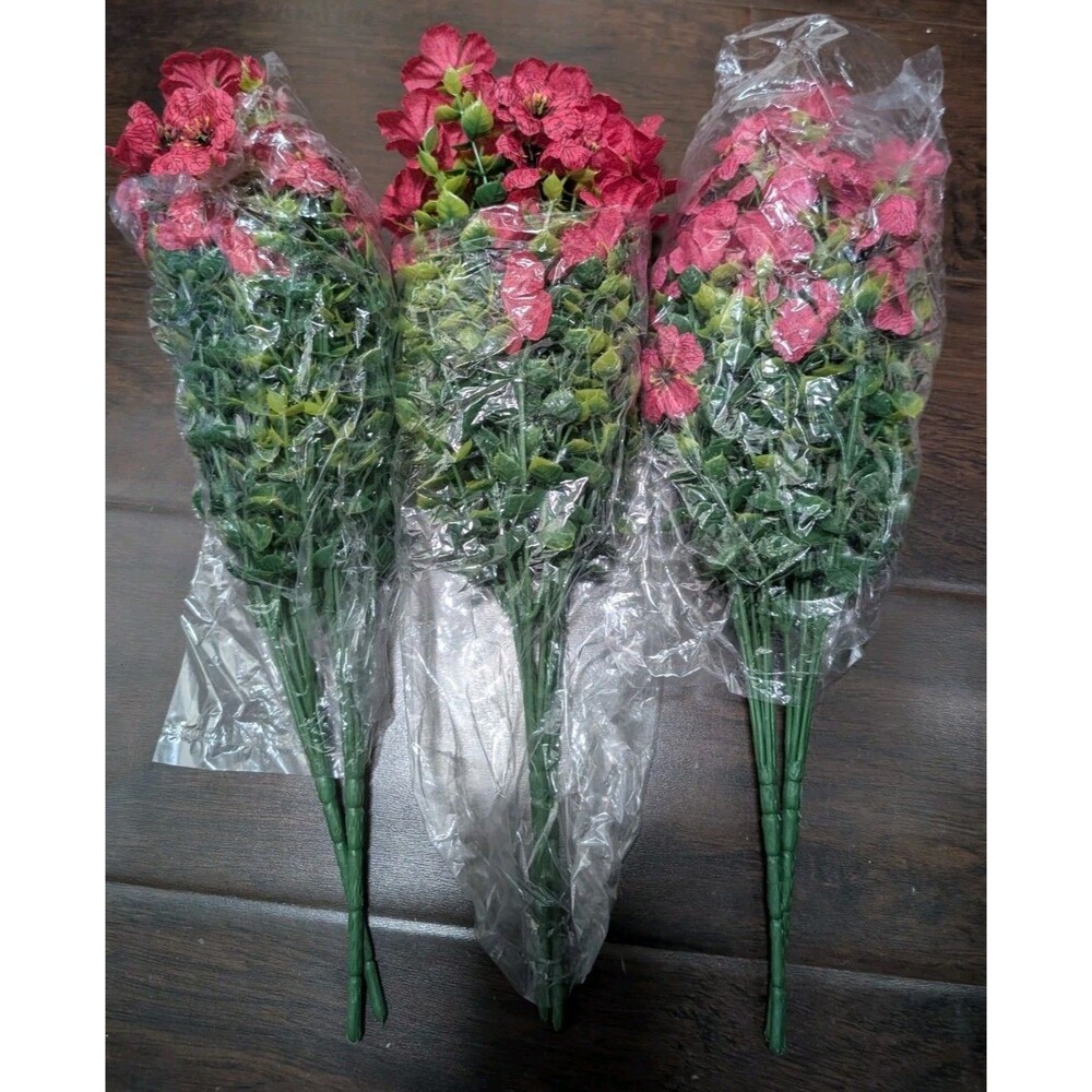 Artificial Pink Flowers Green Foliage Floral Stems Bouquet Lot of 9 Home Decor